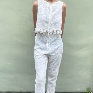 Vintage Chevette Lace Vest and Pant Set in white